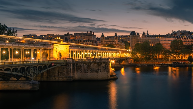 Bir Hakeim Bridge over Seine River in Paris at Evening