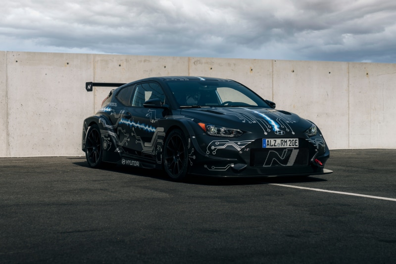Hyundai RM20e electric race car with circuit board livery
