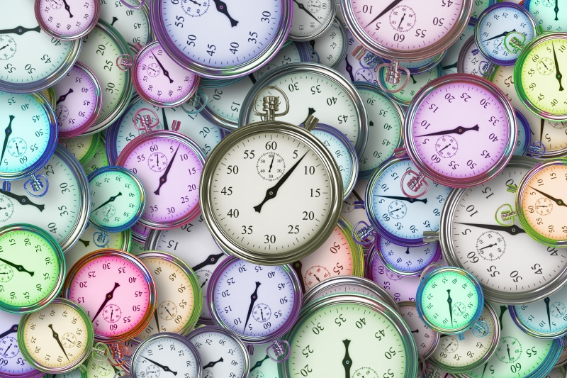 Many stopwatches and clock faces