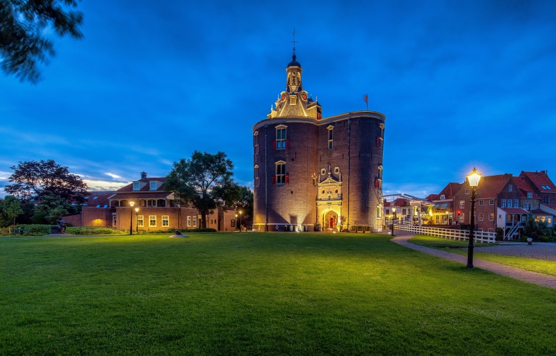 Drommedaris Tower in Enkhuizen, Netherlands at Dusk