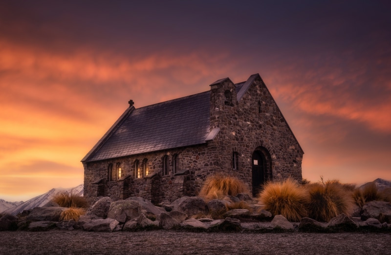 Church of the Good Shepherd, New Zealand at sunset