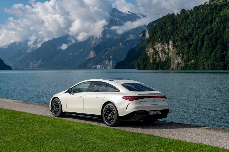 White Mercedes-Benz EQS 580 4MATIC AMG Line by Lake