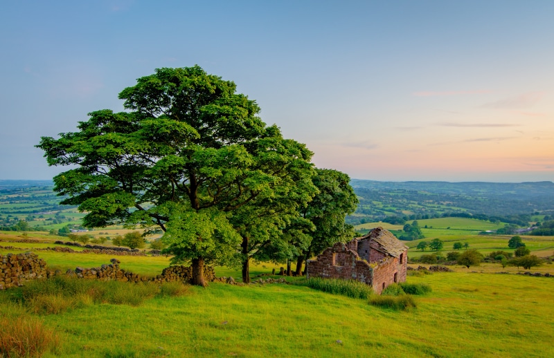 Roach End Barn ruins in Peak District, England