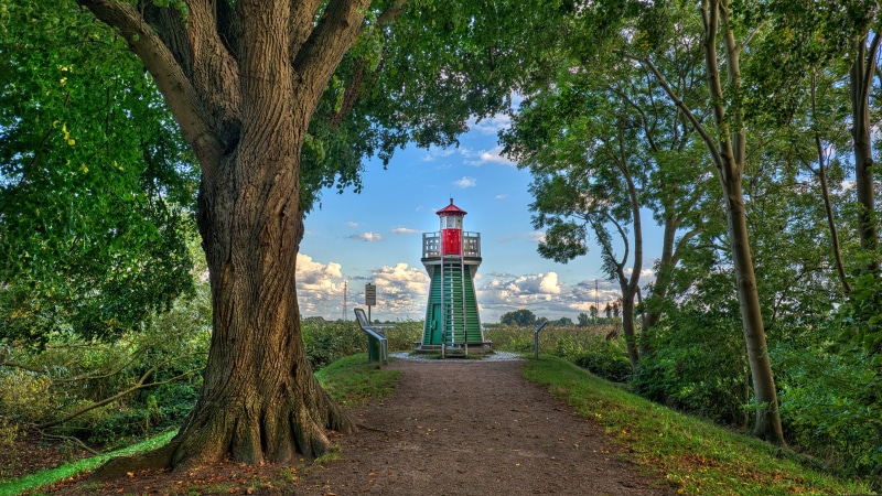 Bunthaus lighthouse in Germany with trees
