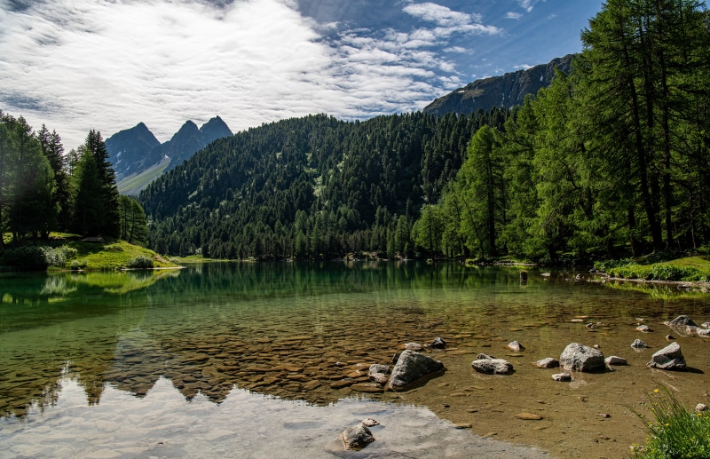 4K Lago de Palpuogna, Switzerland Mountains Lake Alps Trees