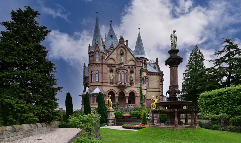 Schloss Drachenburg Castle in Germany with Fountain