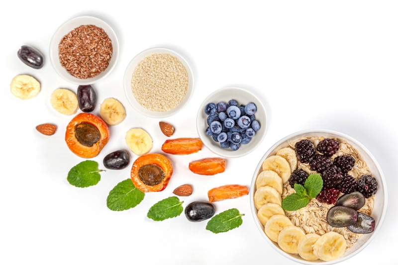 Muesli with fruits, nuts, and seeds