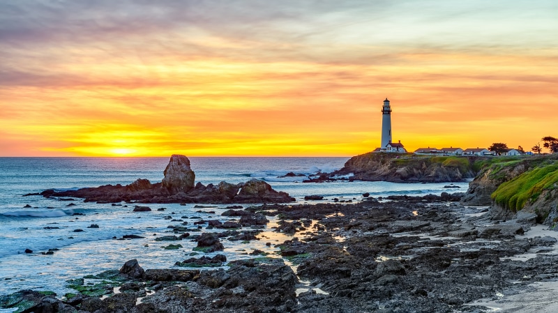 Pigeon Point Lighthouse, California Coast at Sunset