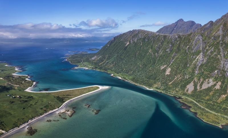 Morfjord, Lofoten, Norway: Mountains and Fjord from Above