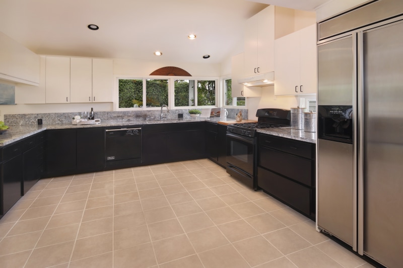 Modern Kitchen with Black Cabinets and Stainless Steel Appliances