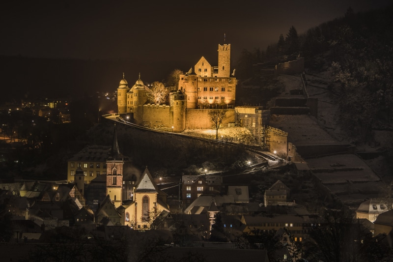Wertheim Castle at night in Germany