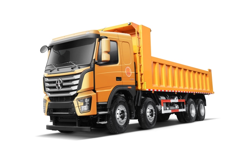Yellow dump truck on white background