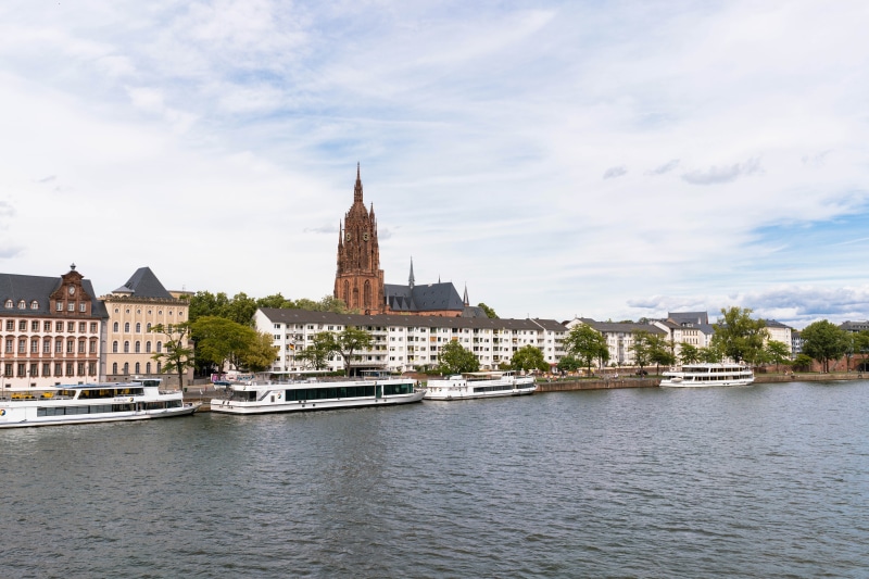 Frankfurt Cathedral and Riverfront with Boats