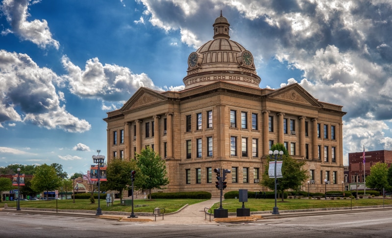Courthouse with Dome and Clock in Lincoln, Illinois, USA