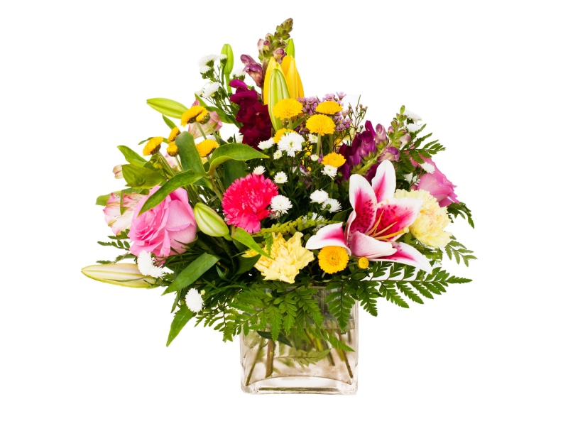 Colorful flower bouquet in a glass vase