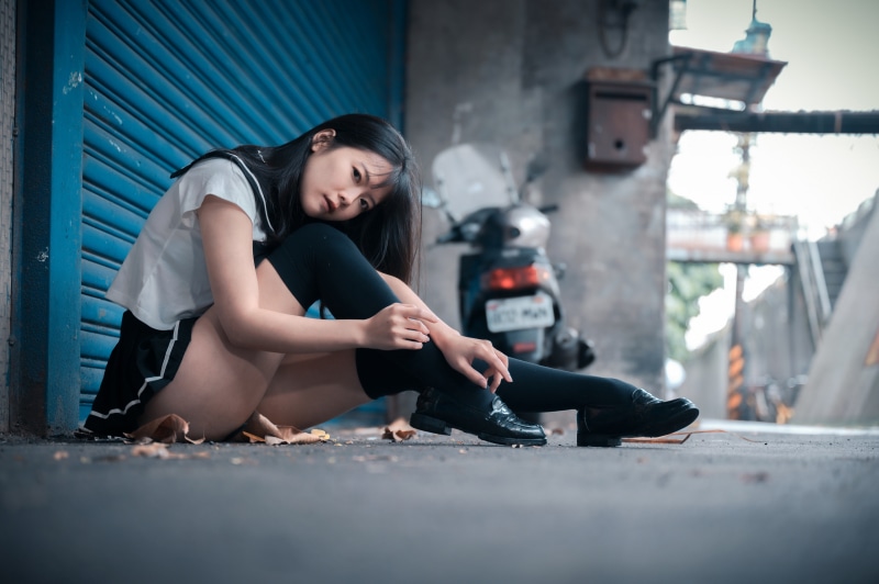 Asian Sitting Legs Uniform Schoolgirls Glance