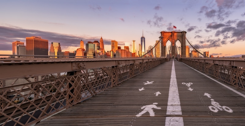 Brooklyn Bridge and New York City Skyline at Sunrise