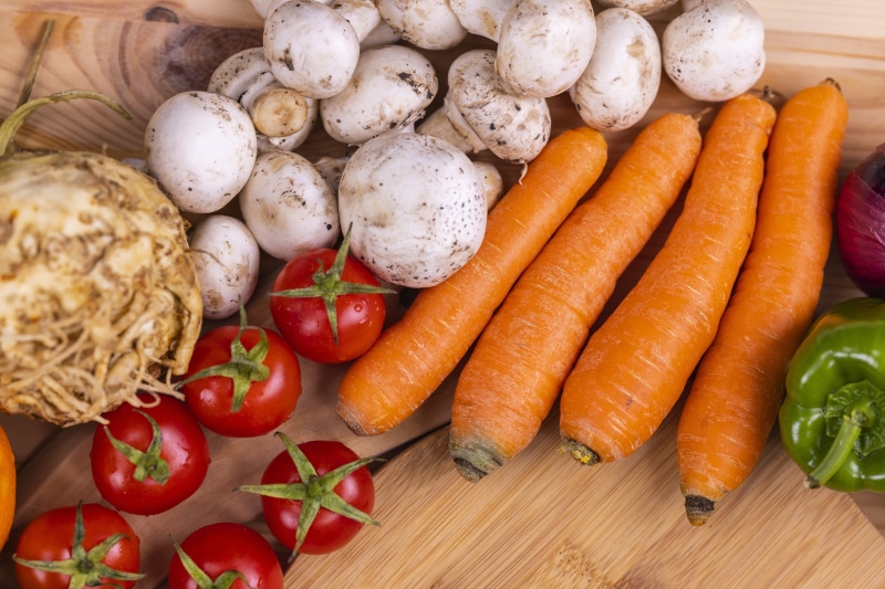Mushrooms, Tomatoes, Carrots, Celery Root, Onion, Bell Pepper
