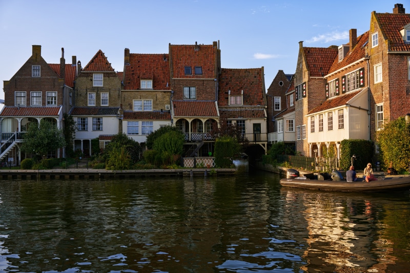 Houses along a canal in Enkhuizen, Netherlands