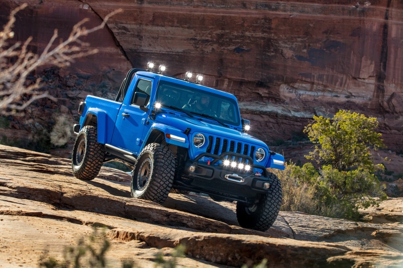 Blue Jeep Gladiator J6 Pickup Truck Off-Roading