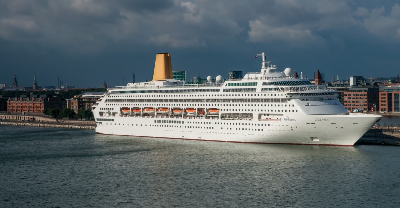 Oriana cruise ship docked in Copenhagen harbor