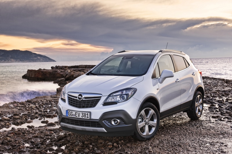 White Opel Mokka Crossover by the Sea