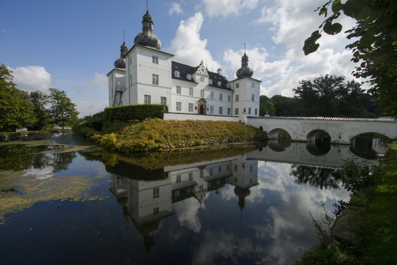 Castle with moat and bridge in Denmark