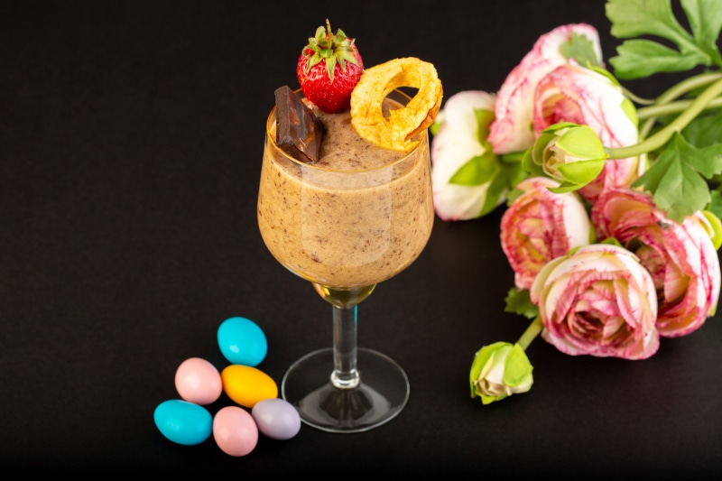 Dessert with Strawberry, Chocolate, and Flowers