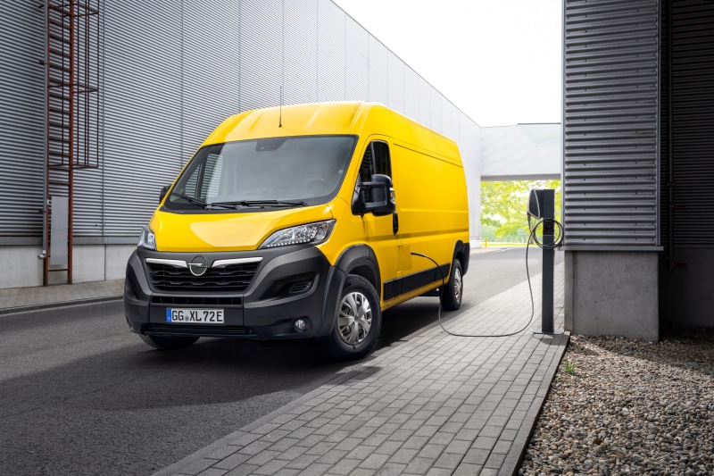 Yellow Opel Movano-e Van Charging