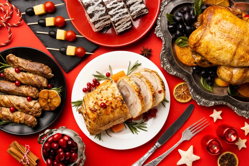 Christmas Dinner with Roast Chicken and Sides