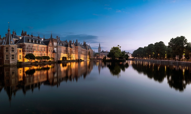 The Hague Hofvijver Pond at Dusk, Netherlands