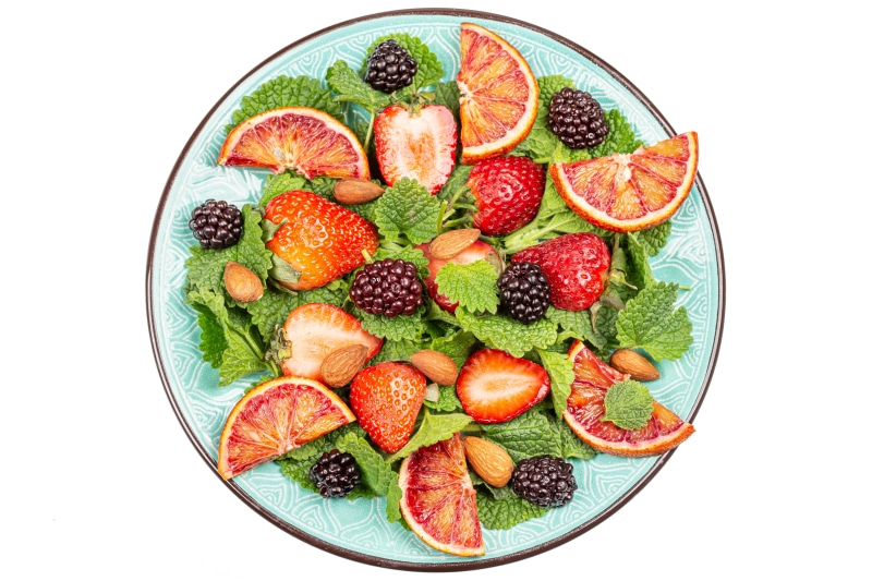 Strawberry Blackberry Salad with Orange Slices and Almonds