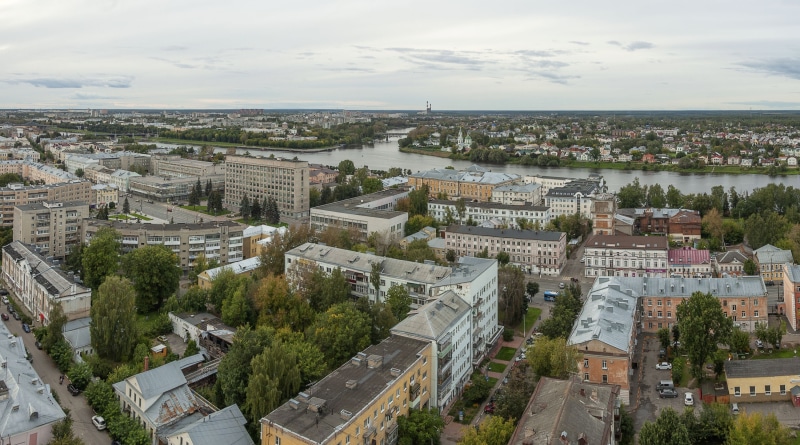 Aerial view of Tver, Russia with Volga River