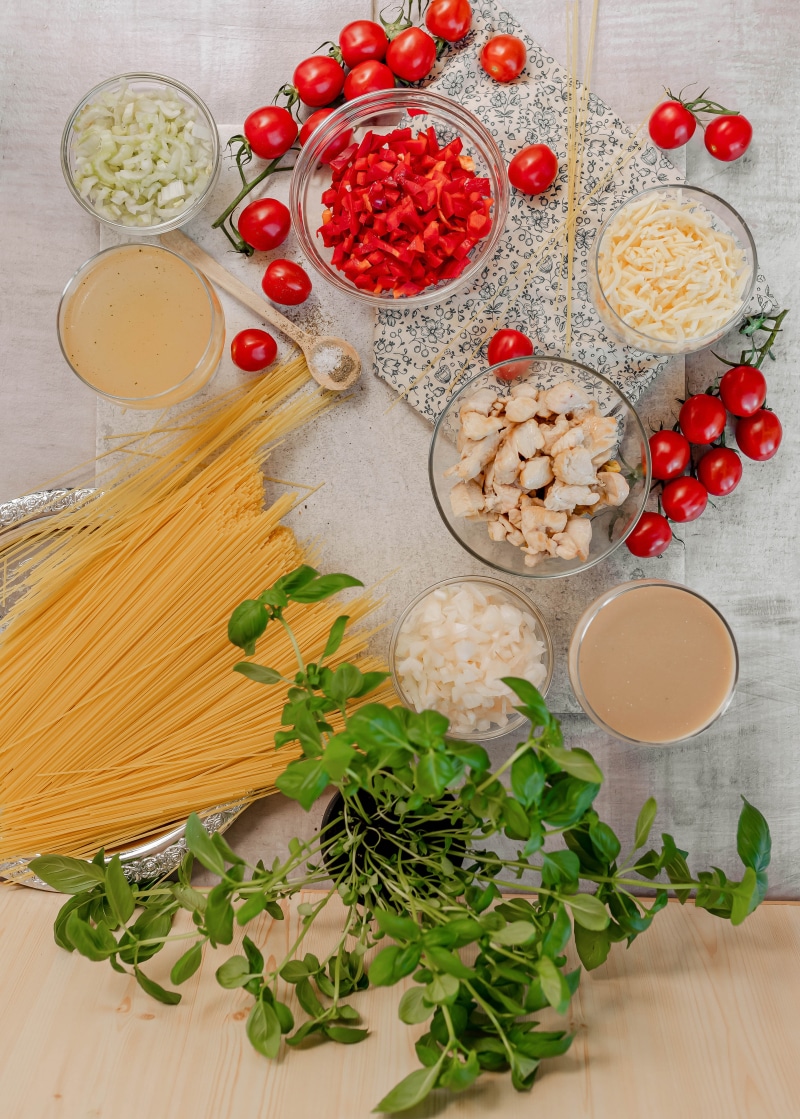 Ingredients for Chicken Pasta with Tomatoes and Cheese