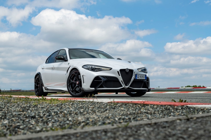 White Alfa Romeo Giulia GTA 2021 on Racetrack