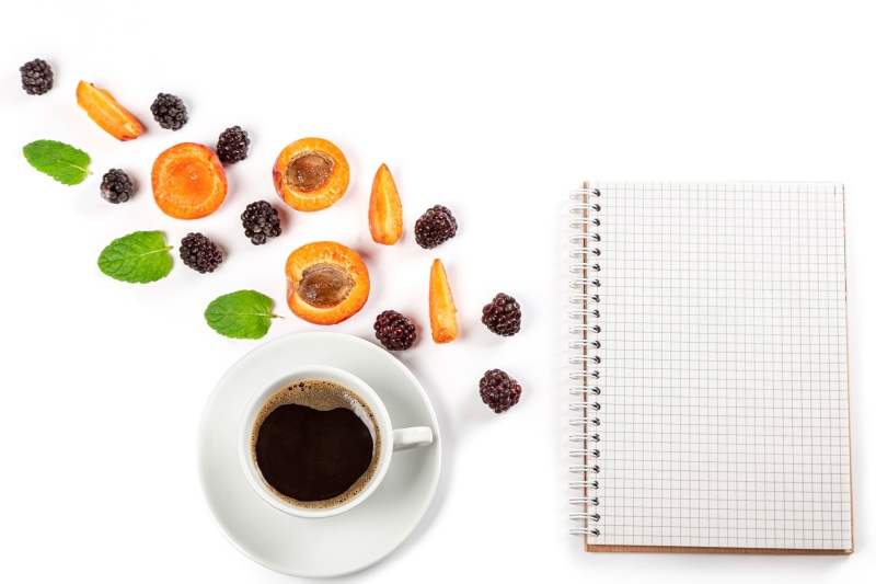 Coffee with Apricots and Blackberries and a Notebook