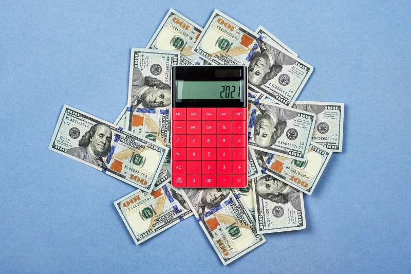 Calculator on US Dollar Banknotes