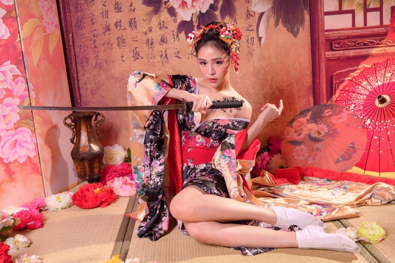 Woman in Kimono with Katana