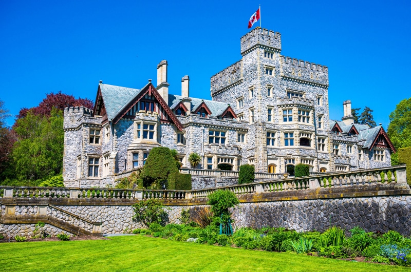 Hatley Castle with Canadian Flag