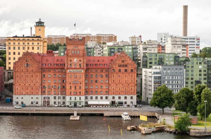 Stockholm Sweden Waterfront with Historic Buildings and Modern Apartments