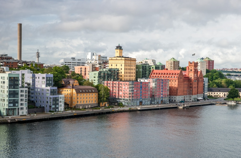 Stockholm, Sweden waterfront with colorful buildings