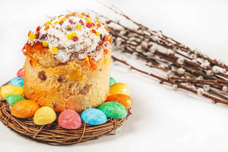 Easter Kulich with Eggs and Branches