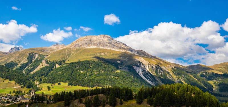 Albula Pass, Switzerland: Mountains and Clouds Panorama