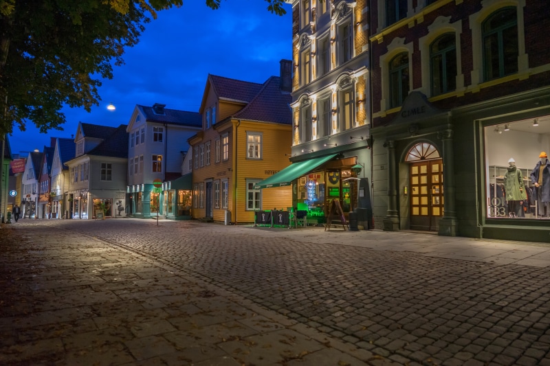 Street in Bergen, Norway at Dusk