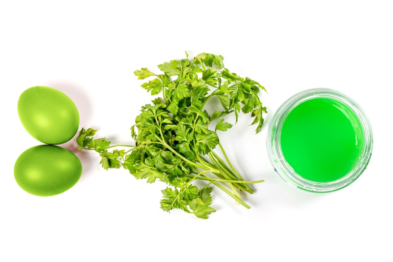 Green Easter Eggs, Parsley, and Green Paint