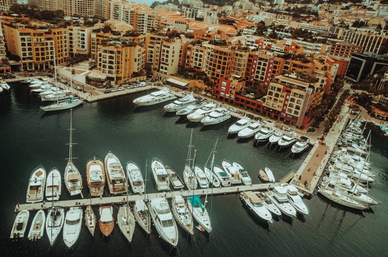 4K Aerial View of Monte Carlo Marina in Monaco