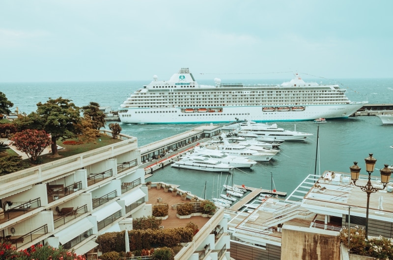 4K Monte Carlo Monaco Marina with Cruise Liner and Yachts