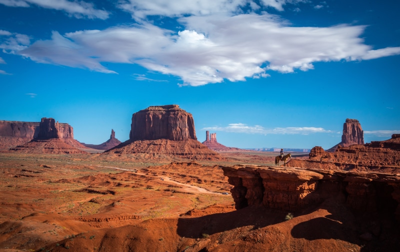 Monument Valley, Utah, USA with a person on horseback