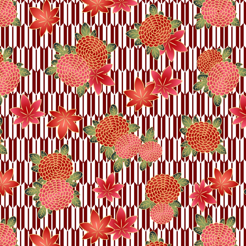 Japanese style floral and foliage pattern