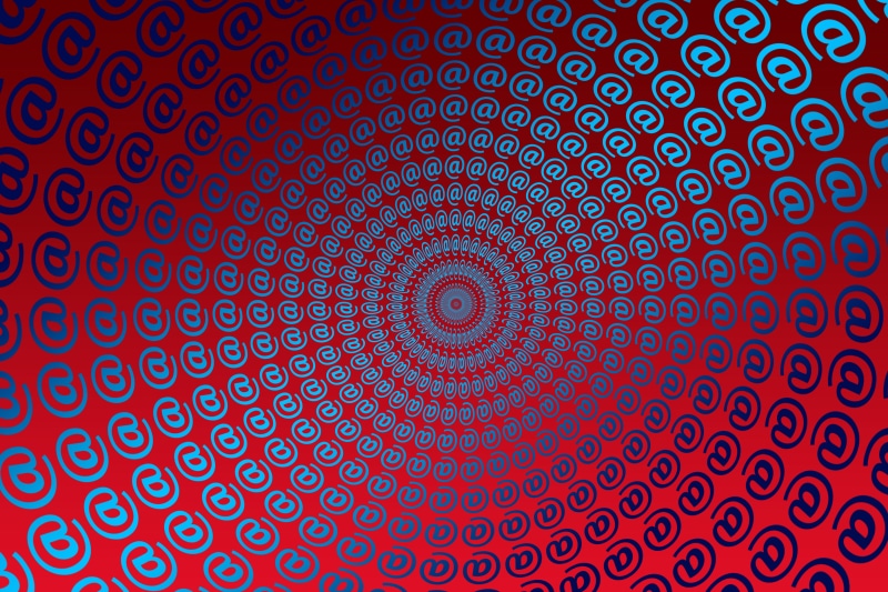 Red background with many @ symbols